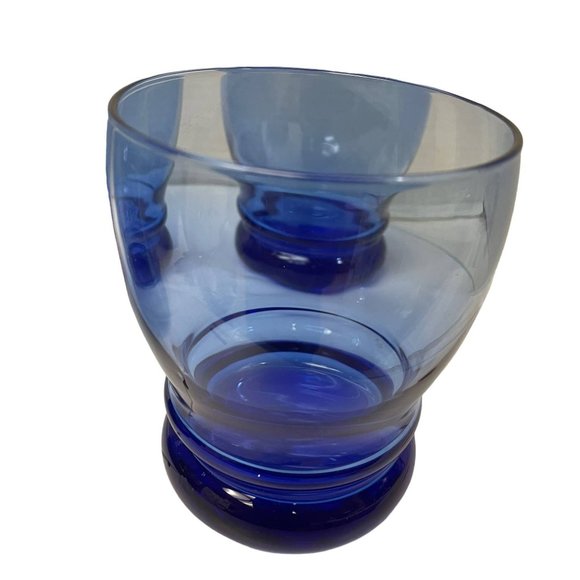 Vintage COBALT BLUE Tumbler Pedestal Bottom Set of 4 Glasses Beverages 4.25" H - Picture 3 of 8